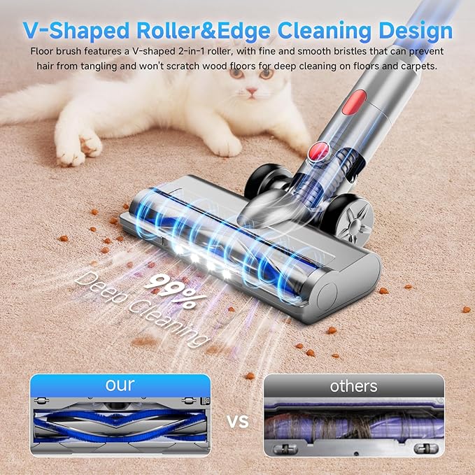 Cordless Vacuum Cleaner, 8 in 1 40Kpa 55Mins,Lightweight Vacuum Cleaners for Home, Stick Vacuum with Anti-Tangle Brush,Wall Mount, Rechargeable Cordless Vacuum for Floor/Sofa/Pet Hair, Blue