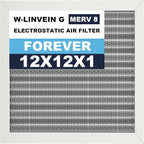 12x12x1 Reusable Air Filter, Electrostatic, Washable Lasts a Lifetime, Breathe Fresher Air in Home and Office HVAC AC Furnace Systems, Merv 8 (Actual Size: 11.38x11.38x0.82 Inch)
