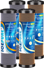 ICEPURE 2-Stage 2.5" x 10" Whole House Water Filter Cartridge Replacement Combo Kit, 1 Micron Activated Carbon Block Filter and KDF Compatible with WFPFC9001, SCWH-5, WHCF-WHWC, FXWTC, CBC-10, 2 PACK