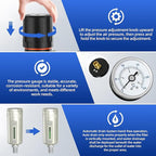 3/4" NPT Air Compressor Water Separator, Industrial Grade 3 Stage Air Drying System with 0-240 PSI Air Regulator, Particulate Filter, Coalescing Filter, Desiccant Dryer, Metal Bowl, Auto Drain