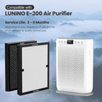 4 Pack E-200 HEPA Air Filter Compatible with LUNINO E-200 Air Purifier Filter Replacement 3 Stage Strong and Efficient Filtration For LUNINO Home Large Room up to 1740sq.ft