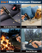 Powerful 2-in-1 Compressed Air Duster & Handheld Car Vacuum Cleaner with LED Light & 4-Gear Adjustable 150KRPM Brushless Motor, Rechargeable Cordless Mini Blowe for Car, Home, PC (2-in-1 Black)