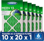 10x20x1 MERV 13 Air Filters, 6-Pack, Actual Size: 9.70" x 19.70" x 0.75", Pleated Design with Enhanced Filter Media for Superior Filtration,Perfect for HVAC, AC & Furnace Systems