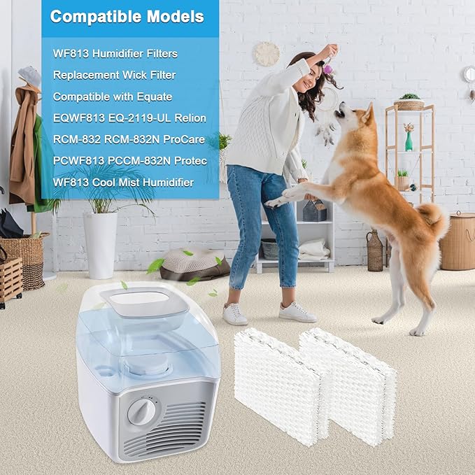 2Pcs WF813 Humidifier Filters Replacement Wick Filter Compatible with Equate EQWF813 EQ-2119-UL Relion RCM-832 RCM-832N ProCare PCWF813 PCCM-832N Protec WF813 Cool Mist Humidifier