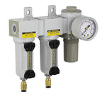 PneumaticPlus SAU2030M-N02DG-MEP Mini Three Stage Air Drying System, 1/4" NPT - Particulate Air Filter, Coalescing Filter, Air Pressure Regulator Combo - Metal Bowl, Auto Drain