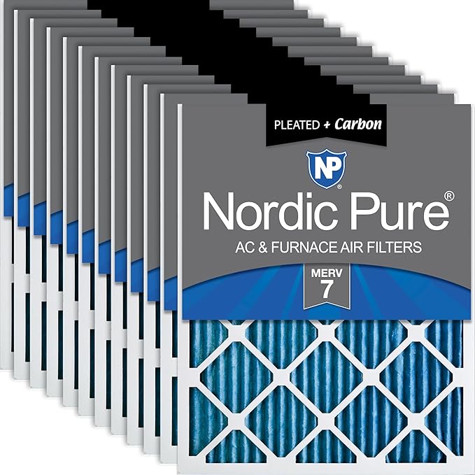 Nordic Pure 12x24x1 (Actual Size: 11 1/2 x 23 1/2 x 3/4) Pleated Air Filters MERV 7 Plus Carbon 12 Pack