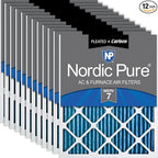 Nordic Pure 15x20x1 (Actual Size: 14 1/2 x 19 1/2 x 3/4) Pleated Air Filters MERV 7 Plus Carbon 12 Pack