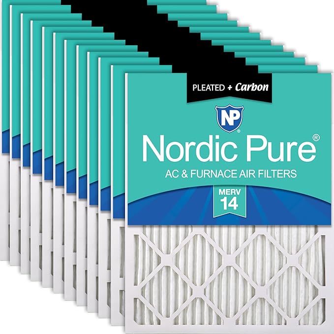 Nordic Pure 12x12x1 (Actual Size: 11 3/4 x 11 3/4 x 3/4) Pleated Air Filters MERV 14 Plus Carbon 12 Pack