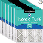 Nordic Pure 12x20x1 (Actual Size: 11 1/2 x 19 1/2 x 3/4) Pleated Air Filters MERV 14 Plus Carbon 12 Pack