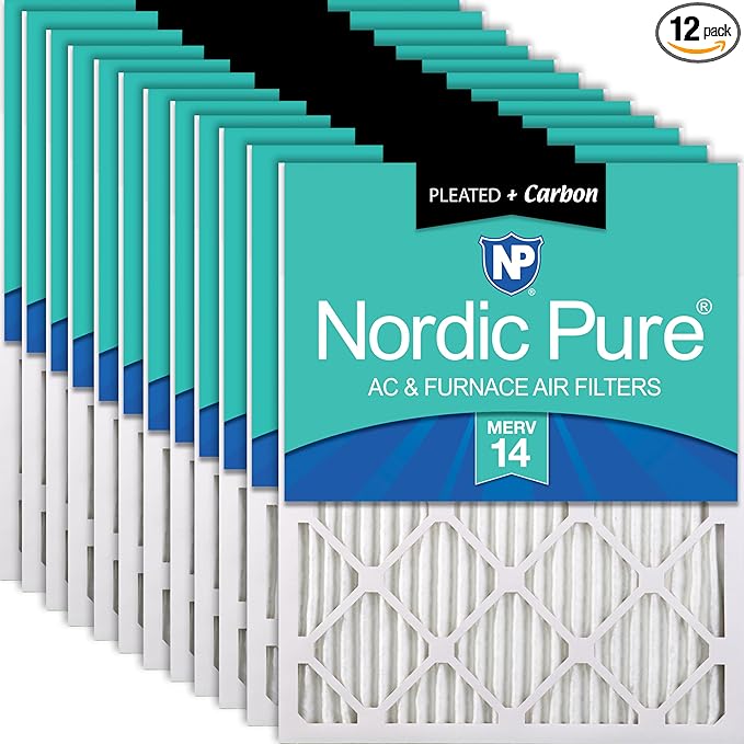 Nordic Pure 16x24x1 (Actual Size: 15 1/2 x 23 1/2 x 3/4) Pleated Air Filters MERV 14 Plus Carbon 12 Pack