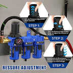 NEWPO 3/8'' NPT Compressed Air Filter Regulator Lubricator Combo Water/Oil Trap Separator with Pressure Gauge,Brass Filter and Coalescing Filter,Semi-Auto Drain, Metal Bracket-Blue