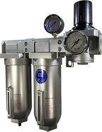 INDUSTRIAL RATED Three Stage Air Drying System - EXTRA LARGE BOWLS- Air Particulate Filter, 0.01 Micron Coalescing Filter & Air Pressure Regulator Modular Combo 1" NPT - Auto Drain, Metal Bowl