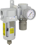PneumaticPlus SAU420-N04G Compressed Air Filter Regulator Combo 1/2" NPT - Poly Bowl, Manual Drain, Bracket, Gauge