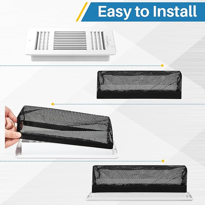 Zonon 12 Pcs 6 x 12 Inch Floor Register Cover Trap Vent Screen for Home Vent Mesh Elastic Band Filter Floor Register Trap Keeps Pet Hair,Food Out(Black)