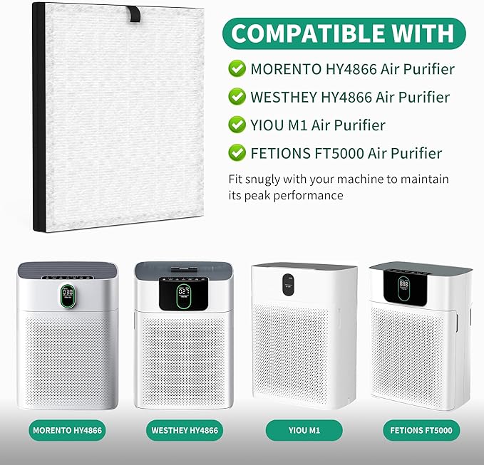 4 Packs Enhanced Version HY4866 Replacment Filters Compatible with Morento HY4866, Westhey HY4866, Yiou M1 and Fetions FT5000 Air Cleaner Purifiers