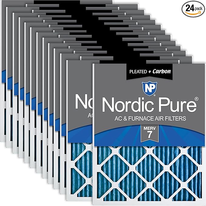 Nordic Pure 16x20x1 (Actual Size: 15 1/2 x 19 1/2 x 3/4) Pleated Air Filters MERV 7 Plus Carbon 24 Pack