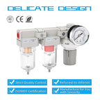 NANPU 1/4" NPT Air Drying System - 5 Micron Particulate Filter, 0.01 Micron Coalescing Filter, Air Pressure Regulator Combo - Semi-Auto Drain, Poly Bowl w/Metal Gauge