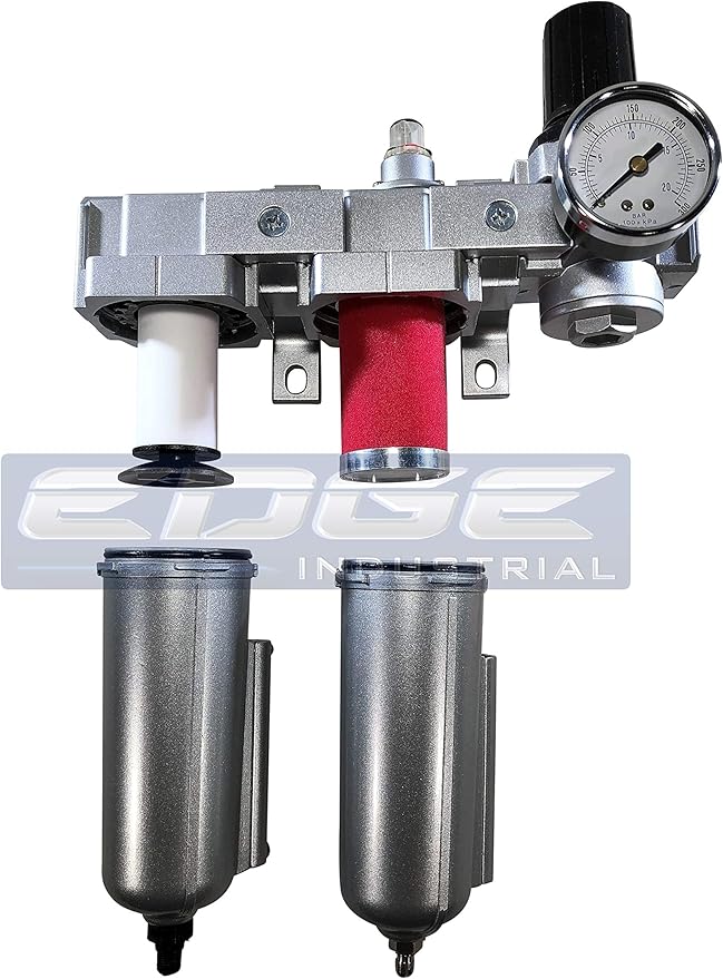 INDUSTRIAL RATED Three Stage Air Drying System - Air Particulate Filter, 0.01 Micron Coalescing Filter & Air Pressure Regulator Modular Combo 3, Metal Bowl (1/2" AUTO DRAIN)