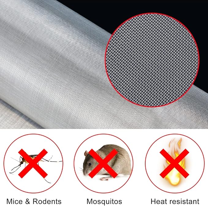 The Wire net Stainless Steel Woven Wire Mesh 304 Stainless Steel Woven Wire 30 Mesh Fine Screen Mesh, Garden Insect Screen, for Air Bricks, Window, Vents, Filter,Silver-1x5m(1x15m)