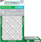 Filterbuy 24x36x1 Air Filter MERV 8 Essential Dust & Allergy Defense (2-Pack), Electrostatic Pleated HVAC AC Furnace Filters Replacement, Made in USA (Actual Size: 23.50 x 35.50 x 0.75)