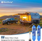 SheeChung RV Water Filter 2Pack with Flexible Hose Protector, NSF Certified, Inline Hose Water Filter for RV, Boat, Campsite – Reduces Odors, Bad Taste, Chlorine, Rust
