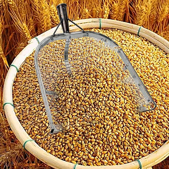Leaking Soil Shovel Filter Stainless Steel Sieve 4mm/6mm/8mm/12mm Mesh Sifting Shovel for Sifting Corn Kernels Gardening Farm Chicken Coop and Goat Stall Multipurpose Dustpan (Sliver-6MM)