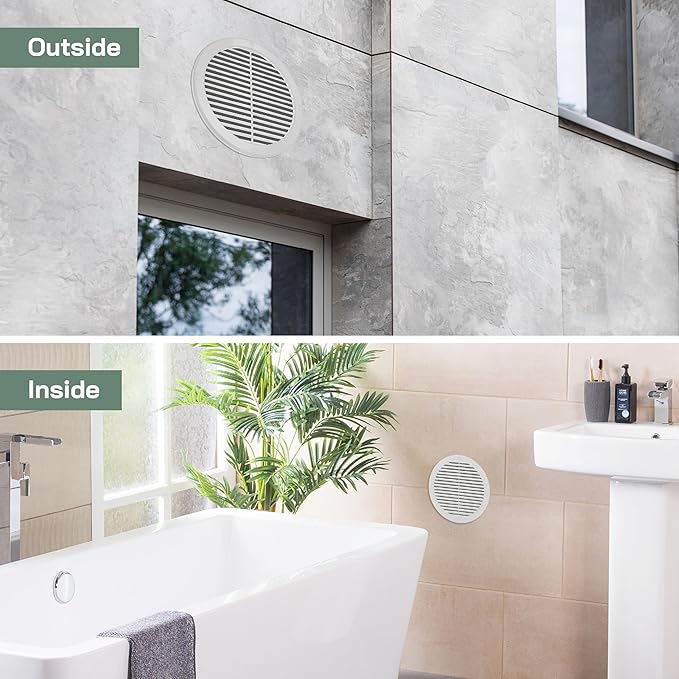 Vent Systems 8" Inch (Opening Dimensions) - Pack of 100 - White Soffit Vent Cover - Plastic Round Air Vent Grille - Built-in Mesh Screen - HVAC Register Louver for Bathroom, Home, Kitchen
