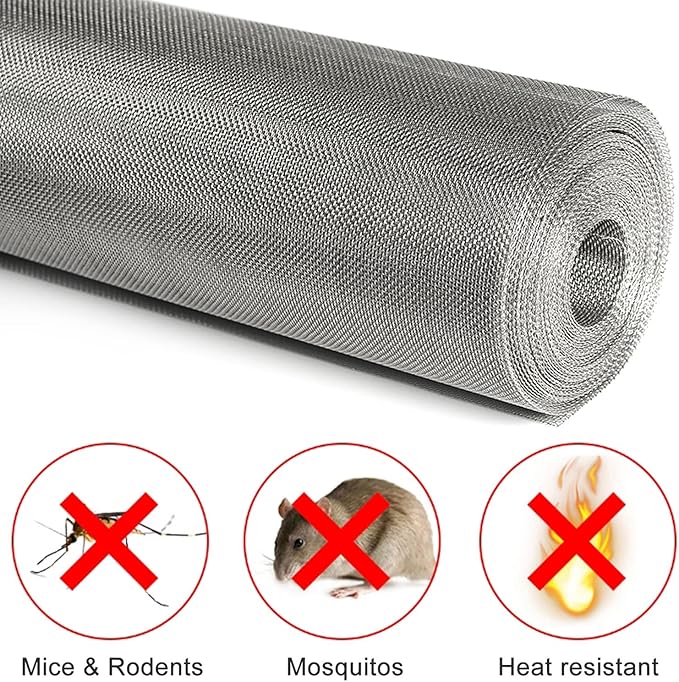 304 Stainless Steel Woven Wire Mesh,304 Stainless Steel Mesh Sheet,Heat-Resistant Woven Wire Rodent Mesh Garden Insect Screen Airbrick Filter Net with 2 Mm Mesh Hole Never Rust