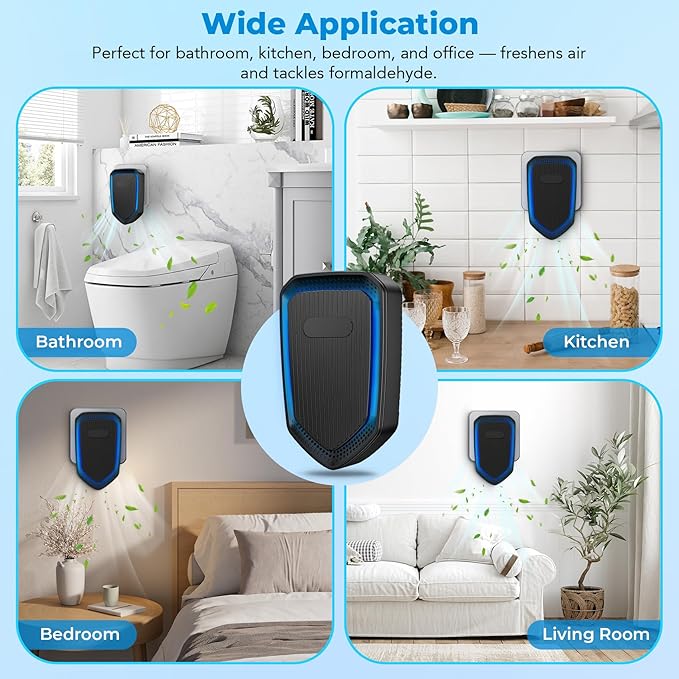 Air Ionizers Plug In Negative Ion Air Purifiers Quiet Air Freshener for Home Bedroom Office Basement - Portable Mini Air Cleaner Odor, Smoke, Dust, Pet Smell (2, Black)