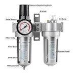 NANPU 3/8" NPT Air Filter Pressure Regulator Lubricator Dryer Gauge Kit Water/Oil Trap Separator 3 in 1 Twin Unit