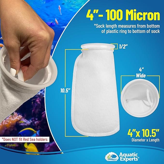 Aquatic Experts 4 inch Ring 100 Micron Felt Filter Sock - Filter Socks for Saltwater Aquarium, Sump Filter Sock, Freshwater Aquarium Socks, Reef Filter Sock (4"x10.5", 8 Pack)
