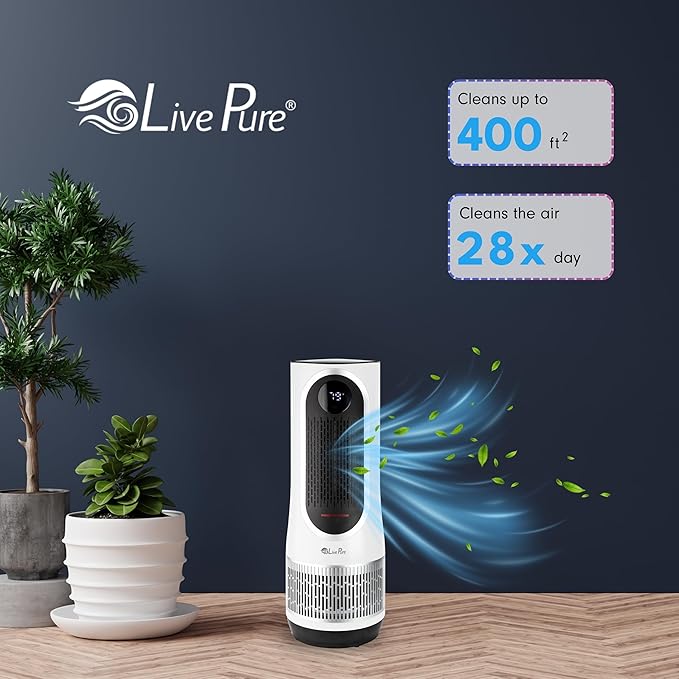 LivePure 3-in-1 LP500 Clean Heat Air Purifier & Electric Heater – Oscillating Portable Heater with 2 Heat Modes and Air Filtration – Heater for Indoor Use in Bedrooms, Home Office & Apartments, White