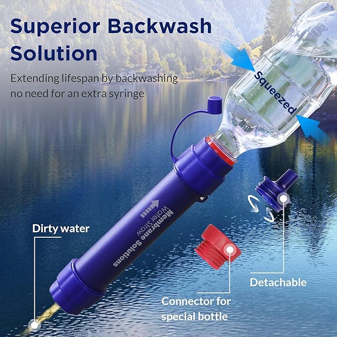 Membrane Solutions S2 Water Filter Straw Replacement Filter Elements, 0.1 Micron 4-Stage Water Purifier Survival Gear, Removable Portable Water Purification Straw (2 Pack)