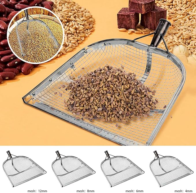 Leaking Soil Shovel Filter Stainless Steel Sieve 4mm/6mm/8mm/12mm Mesh Sifting Shovel for Sifting Corn Kernels Gardening Farm Chicken Coop and Goat Stall Multipurpose Dustpan (Sliver-4MM)