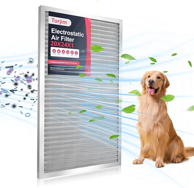 Torjim 20x24x1 Air Filter-MERV8, Washable & Reusable AC/HVAC Permanent Electrostatic Furnace Filters, Breathe Fresher, Easy Install
