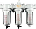 1/2" NPT MID FLOW 3 Stages Filter Coalescing Desiccant Dryer System For Compressed Air Lines, Poly Bowls, Great For Paint Spray And Plasma Cutter (MANUAL DRAIN)