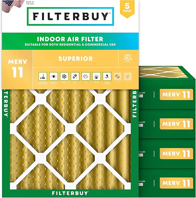 Filterbuy 18x20x4 Air Filter MERV 11 Superior Pet & Allergy Defense (5-Pack), Electrostatic Pleated HVAC AC Furnace Filters Replacement, Made in USA (Actual Size: 17.50 x 19.50 x 3.63)
