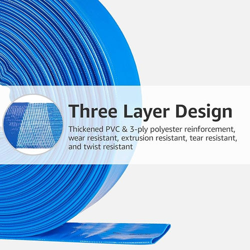 1.25" x 100 FT Pool Backwash Hose, Heavy Duty PVC Discharge Hose, Lay Flat Discharge Hose with 2 Clamps, Pool Drain Hoses for Inground Pools, Pool Filter, Weather and Burst Resistant, 6 Bar