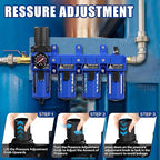 3/8" NPT Compressed Air Filter Regulator Lubricator Combo,Air Compressor Dryer Oil Water Separator,Brass Cartridge with Double Desiccant - Gauge(0-150 psi), Poly Bowl, Semi-Auto Drain, Bracket