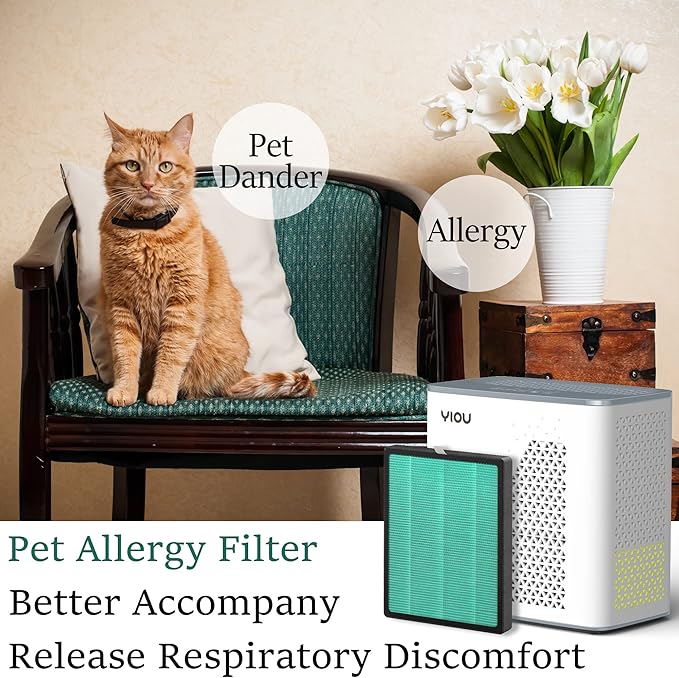 YIOU Air Purifier for Home Large Room up to 547 ft², H13 True HEPA Air Filter 20dB Air Cleaner Odor Eliminator for Allergies Smoke Dust Pollen, Grey, 7"D x 11.5"W x 11.7"H