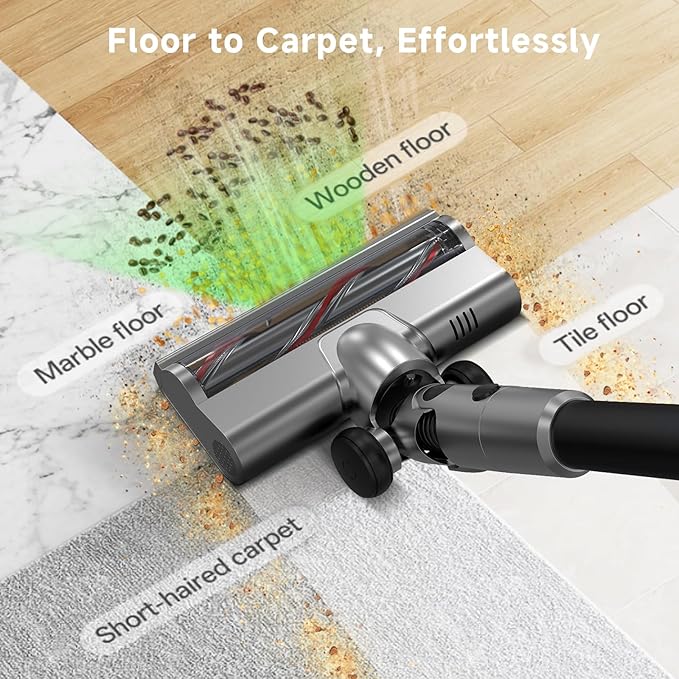 Cordless Stick Vacuum Cleaner - Rechargeable,45Kpa Powerful Suction Vacuum for Home,45Mins Runtime,Detachable Battery,Anti-Tangle, 8 in 1 Lightweight Vacuum for Pet Hair Carpet Hardwood,Silver