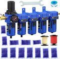 NEWPO 3/8" NPT 5 Stage Air Dryer for Compressor,Brass Filter&Coalescing Filter,Triple Desiccant Dryer Air Drying System,Air Pressure Regulator with Semt-Auto Drain (Blue)