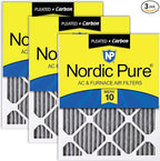 Nordic Pure 18x25x1 (Actual Size: 17 1/2 x 24 1/2 x 3/4) Furnace Air Filters MERV 10 Pleated Plus Carbon 3 Pack