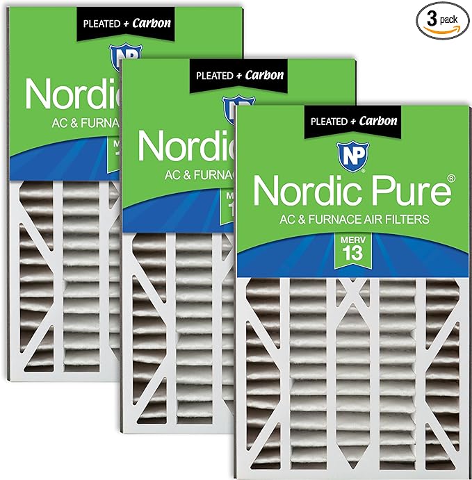 Nordic Pure Air Bear Cub 16x25x3 (Actual Size: 15 13/16 x 24 5/16 x 3) Air Filter Replacement MERV 13 Plus Carbon 3 Pack