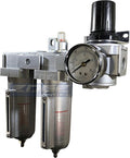 INDUSTRIAL RATED Three Stage Air Drying System - Air Particulate Filter, 0.01 Micron Coalescing Filter & Air Pressure Regulator Modular Combo 3, Metal Bowl (1/2" MANUAL DRAIN)