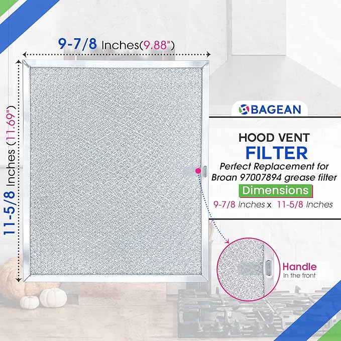 Bagean Stove Hood Vent Filter 9.87" x 11.62" 97007894 Compatible with Broan Range Hood Filter Replacement - Fit's Nutone Kitchen Exhaust Fan Screen - Blocks Grease & Filters Over Oven Air (1-Pack)