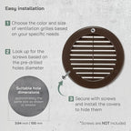 Vent Systems 4" Inch (Opening Dimensions) - Pack of 5 - Brown Soffit Vent Cover - Plastic Round Air Vent Grille - Built-in Mesh Screen - HVAC Register Louver for Bathroom, Home, Kitchen