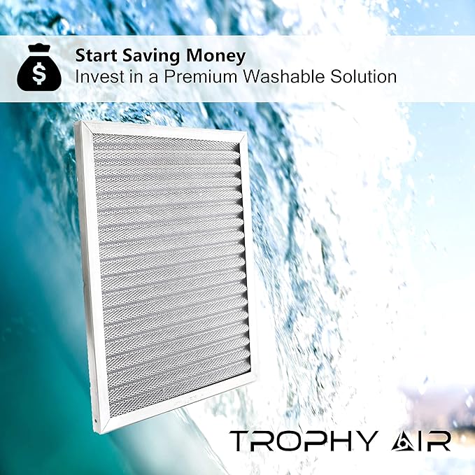 24x24x1 | Trophy Air | Merv 8 | Washable Furnace Filter | Lifetime HVAC & Furnace Air Filter | Washable Electrostatic | High Dust Holding Capacity | Premium Quality Aluminum