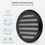 calimaero® WSGB 5" Inch Black Round Metal Air Vent Grill Cover Flat Louver with Fly Screen Fits Only with Metal Ducts
