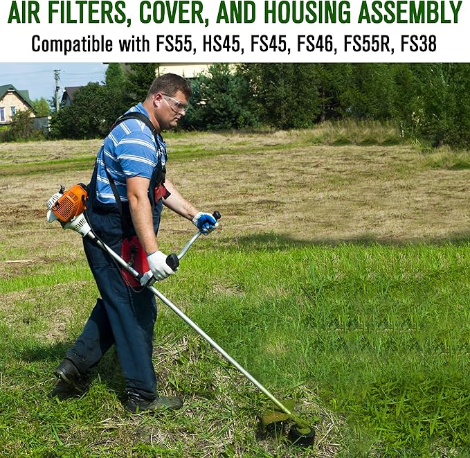 Air Filter & Cover Housing – Replacement Kit Compatible with Stihl Weed Eater, Fits FS55, FS55R, FS45, FS46, FS38, HS45 String Trimmer with Cover & Housing Assembly